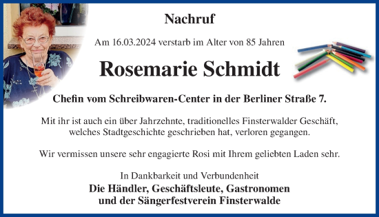 Traueranzeige von Rosemarie Schmidt von WochenKurier