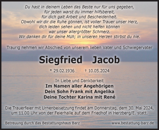 Traueranzeige von Siegfried Jacob von WochenKurier