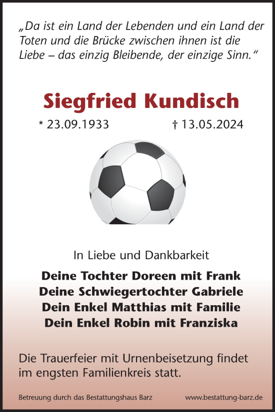 Traueranzeige von Siegfried Kundisch von WochenKurier
