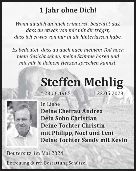 Traueranzeige von Steffen Mehlig von WochenKurier