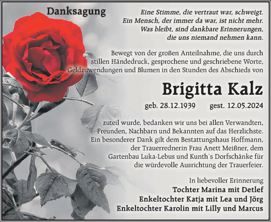 Traueranzeige von Brigitta Kalz von WochenKurier