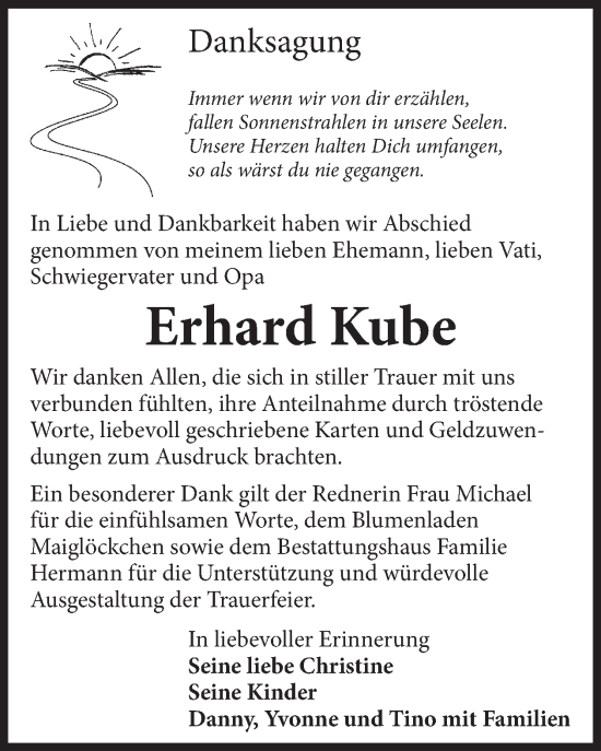 Traueranzeige von Erhard Kube von WochenKurier