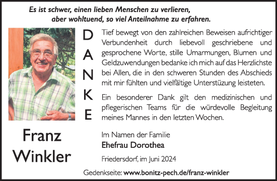 Traueranzeige von Franz Winkler von WochenKurier