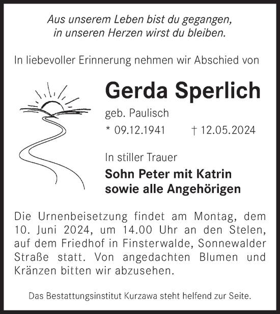 Traueranzeige von Gerda Sperlich von WochenKurier