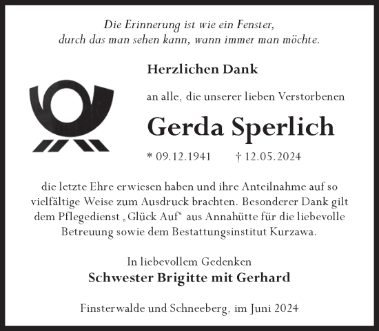 Traueranzeige von Gerda Sperlich von WochenKurier