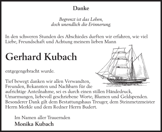 Traueranzeige von Gerhard Kubach von WochenKurier