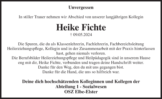 Traueranzeige von Heike Fichte von WochenKurier