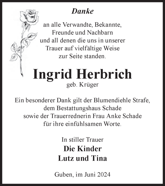 Traueranzeige von Ingrid Herbrich von WochenKurier