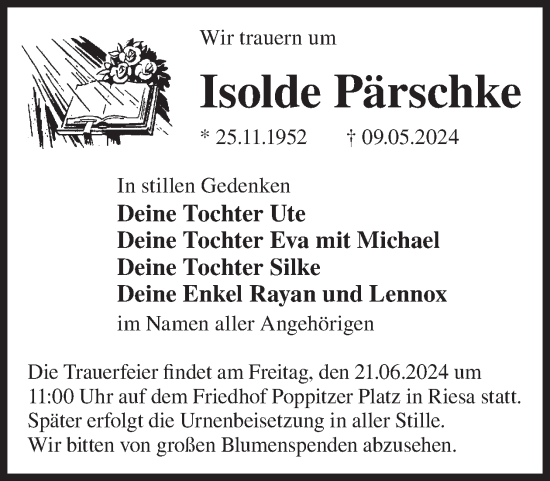 Traueranzeige von Isolde Pärschke von WochenKurier