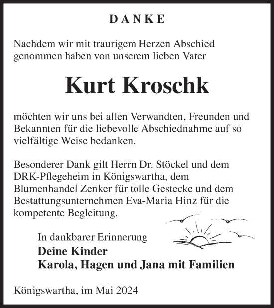 Traueranzeige von Kurt Kroschk von WochenKurier