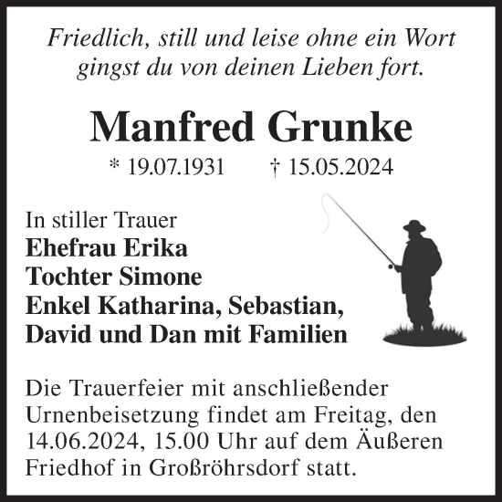 Traueranzeige von Manfred Grunke von WochenKurier