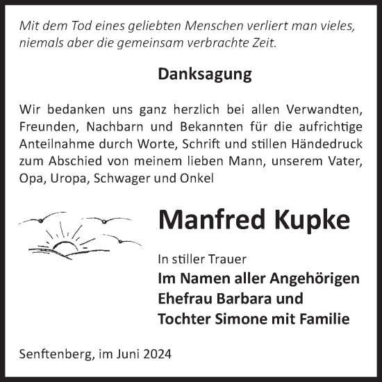 Traueranzeige von Manfred Kupke von WochenKurier