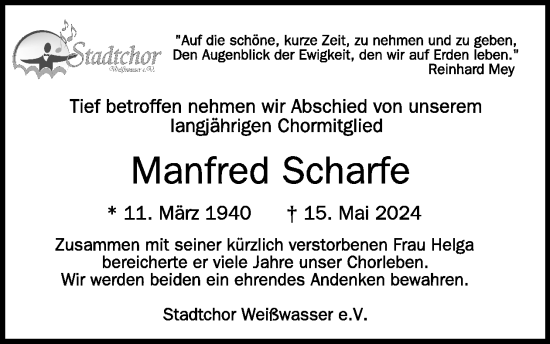 Traueranzeige von Manfred Scharfe von WochenKurier