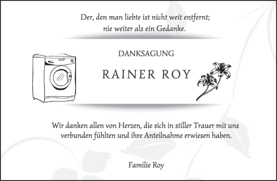 Traueranzeige von Rainer Roy von WochenKurier