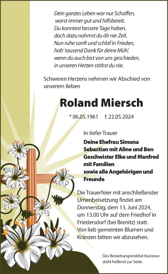 Traueranzeige von Roland Miersch von WochenKurier