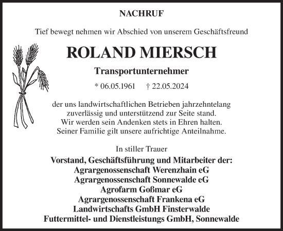 Traueranzeige von Roland Miersch von WochenKurier