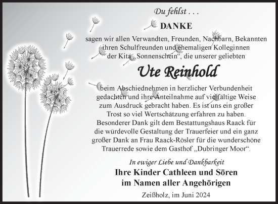 Traueranzeige von Ute Reinhold von WochenKurier