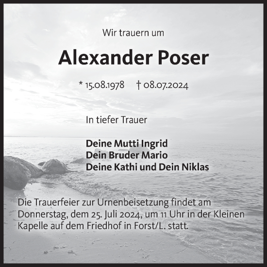 Traueranzeige von Alexander Poser von WochenKurier