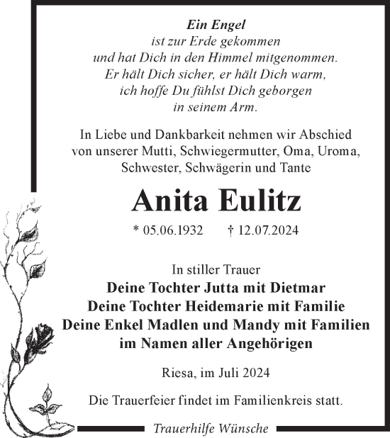 Traueranzeige von Anita Eulitz von WochenKurier