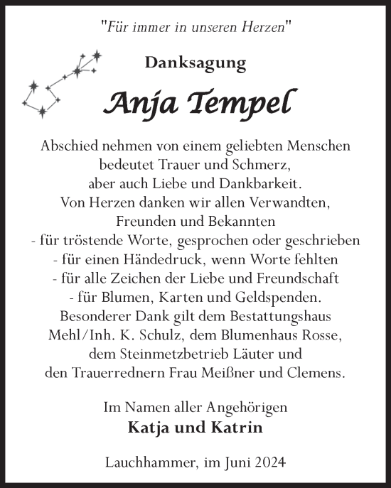 Traueranzeige von Anja Tempel von WochenKurier