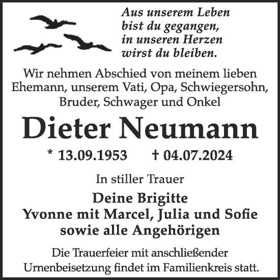 Traueranzeige von Dieter Neumann von WochenKurier