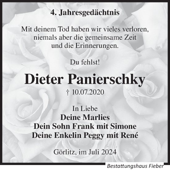 Traueranzeige von Dieter Panierschky von WochenKurier