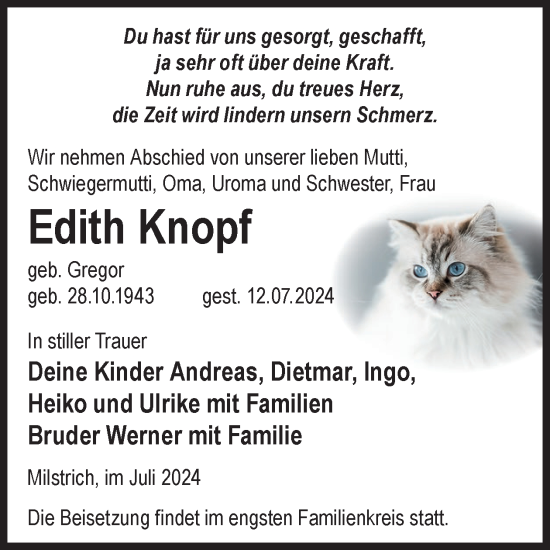 Traueranzeige von Edith Knopf von WochenKurier