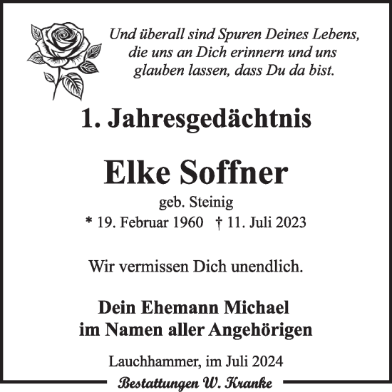 Traueranzeige von Elke Soffner von WochenKurier