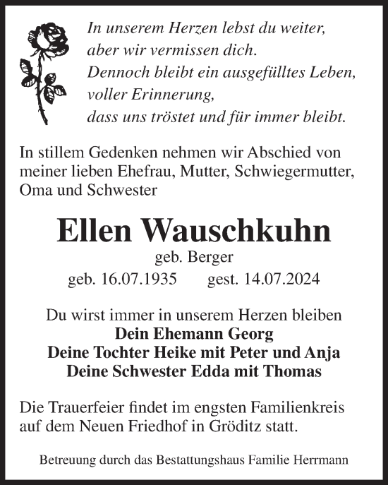 Traueranzeige von Ellen Wauschkuhn von WochenKurier