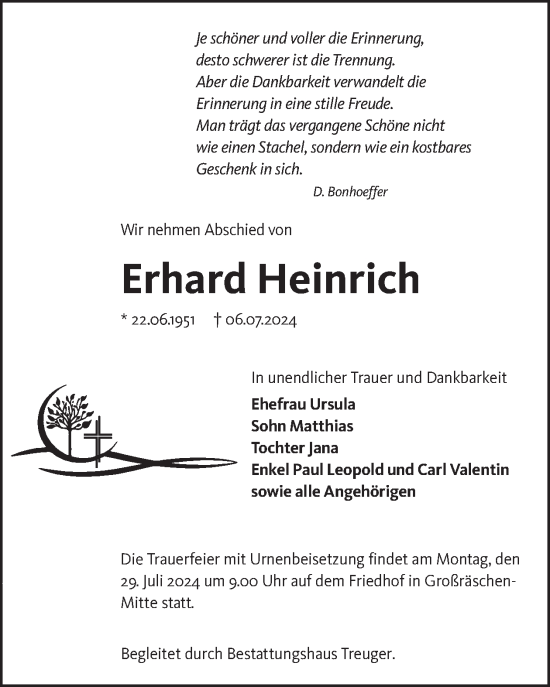 Traueranzeige von Erhard Heinrich von WochenKurier