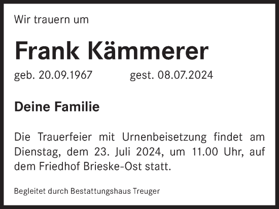Traueranzeige von Frank Kämmerer von WochenKurier
