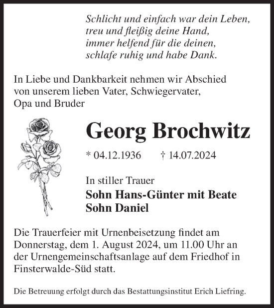 Traueranzeige von Georg Brochwitz von WochenKurier