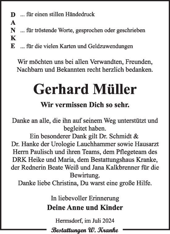 Traueranzeige von Gerhard Müller von WochenKurier
