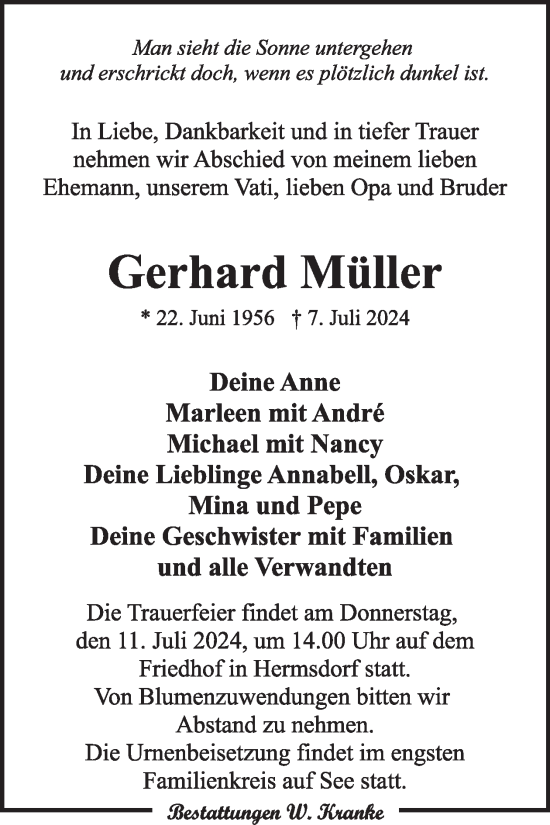 Traueranzeige von Gerhard Müller von WochenKurier