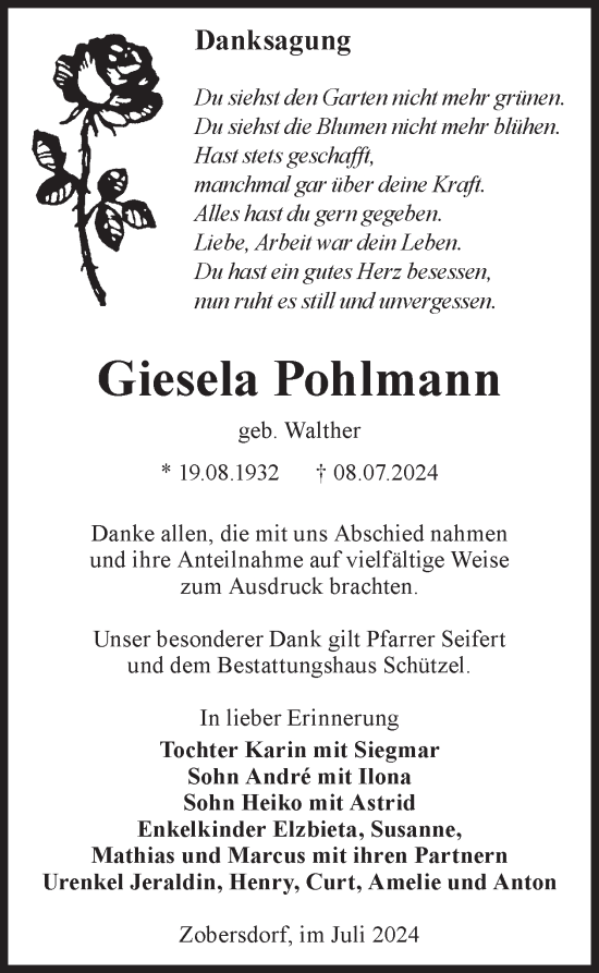 Traueranzeige von Giesela Pohlmann von WochenKurier