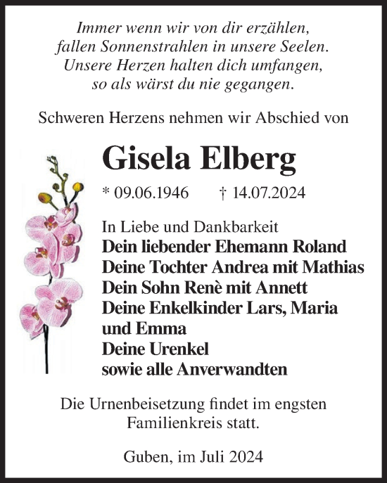 Traueranzeige von Gisela Elberg von WochenKurier