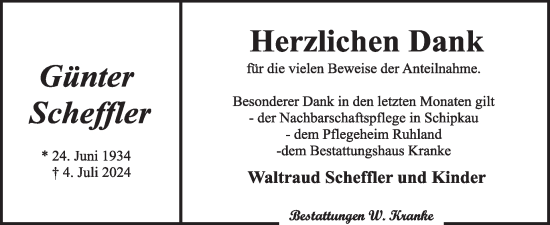Traueranzeige von Günter Scheffler von WochenKurier