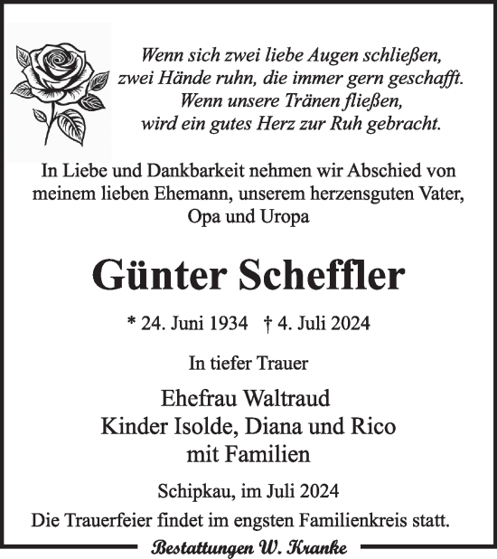 Traueranzeige von Günter Scheffler von WochenKurier