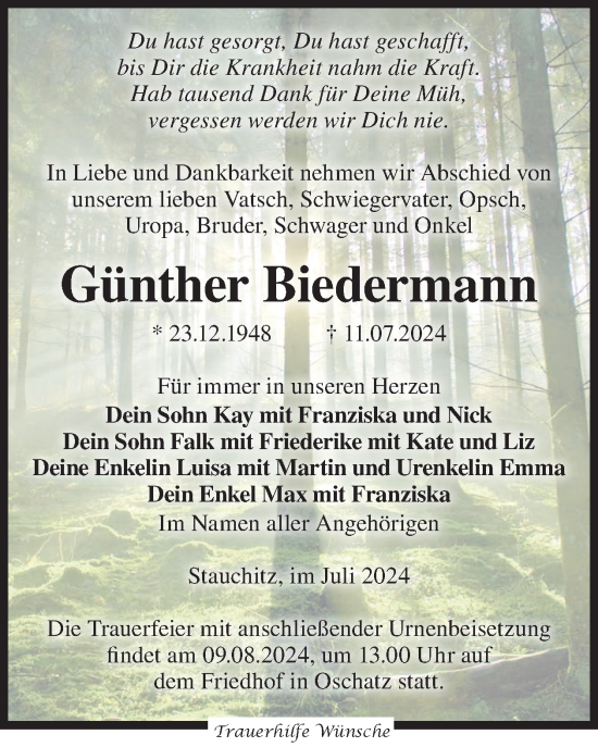 Traueranzeige von Günther Biedermann von WochenKurier