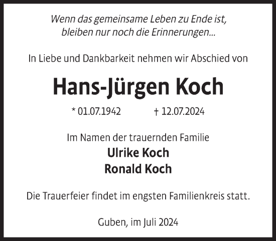 Traueranzeige von Hans-Jürgen Koch von WochenKurier