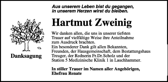 Traueranzeige von Hartmut Zweinig von WochenKurier