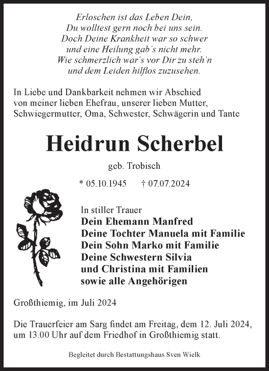 Traueranzeige von Heidrun Scherbel von WochenKurier