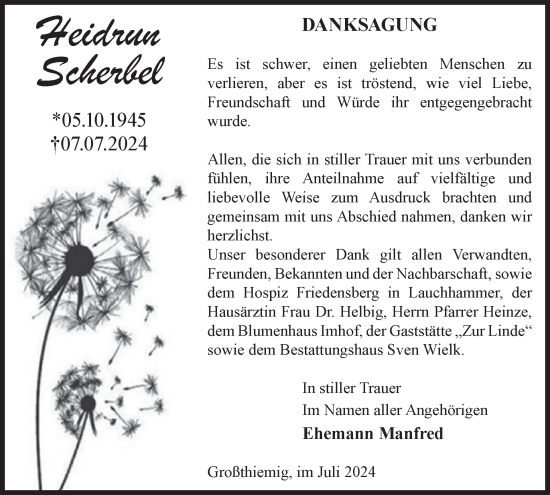 Traueranzeige von Heidrun Scherbel von WochenKurier
