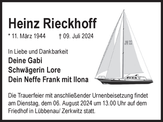 Traueranzeige von Heinz Rieckhoff von WochenKurier