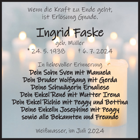 Traueranzeige von Ingrid Faske von WochenKurier