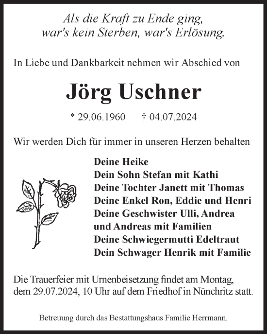 Traueranzeige von Jörg Uschner von WochenKurier