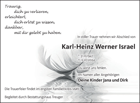 Traueranzeige von Karl-Heinz Werner Israel von WochenKurier