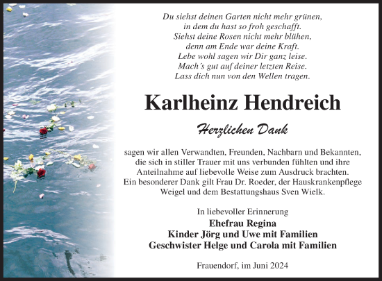 Traueranzeige von Karlheinz Hendreich von WochenKurier