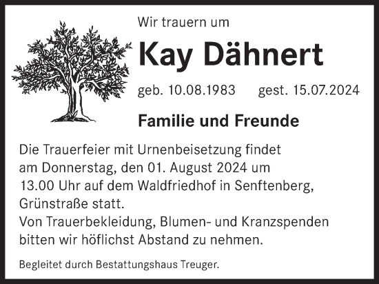 Traueranzeige von Kay Dähnert von WochenKurier
