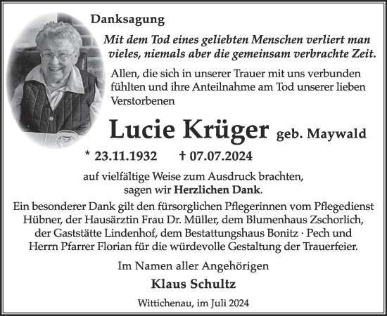 Traueranzeige von Lucie Krüger von WochenKurier